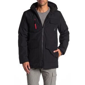 Spyder Hooded Zip Front Parka Jacket In Black Men’s Size Small